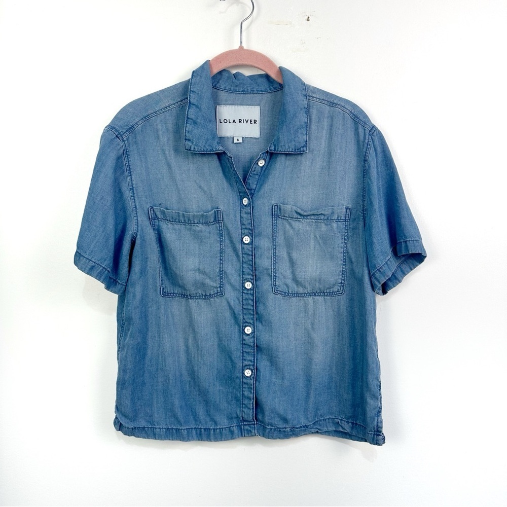 Lola River Tencel Button Down Short Sleeve Shirt Sz Small